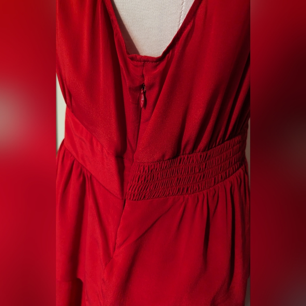 Anthropologie Girls From Savoy Red 100% Silk Tiered Ruffle Party Cocktail Dress - Picture 9 of 16